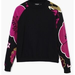 Desigual Floral Black and Pink Women's Sweater Size Medium